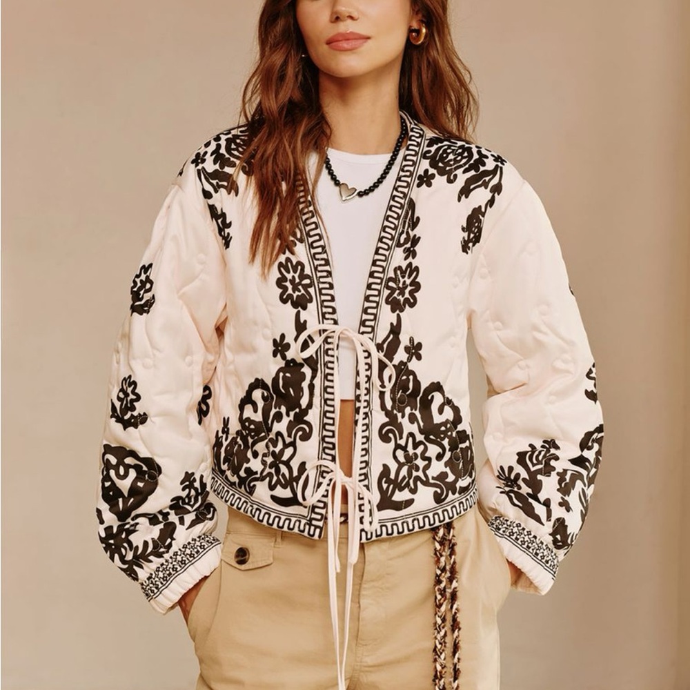 Printed Lace Up Short Jacket